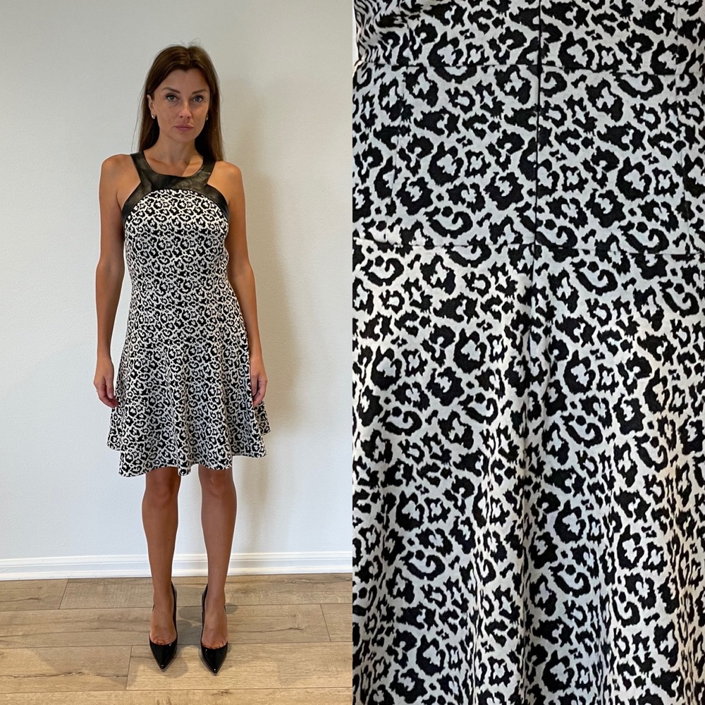 Leopard Print Black & White Mini Skater Dress Size 4